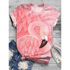 Tropical Flair Flamingo Crew Neck T-Shirt